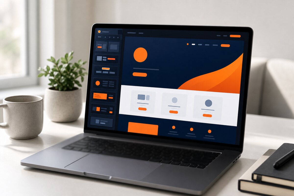 Landing page builder open on a laptop